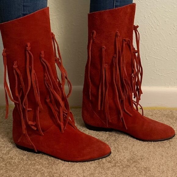 Vintage Red Suede Leather Tassel Boots - Picture 4 of 7